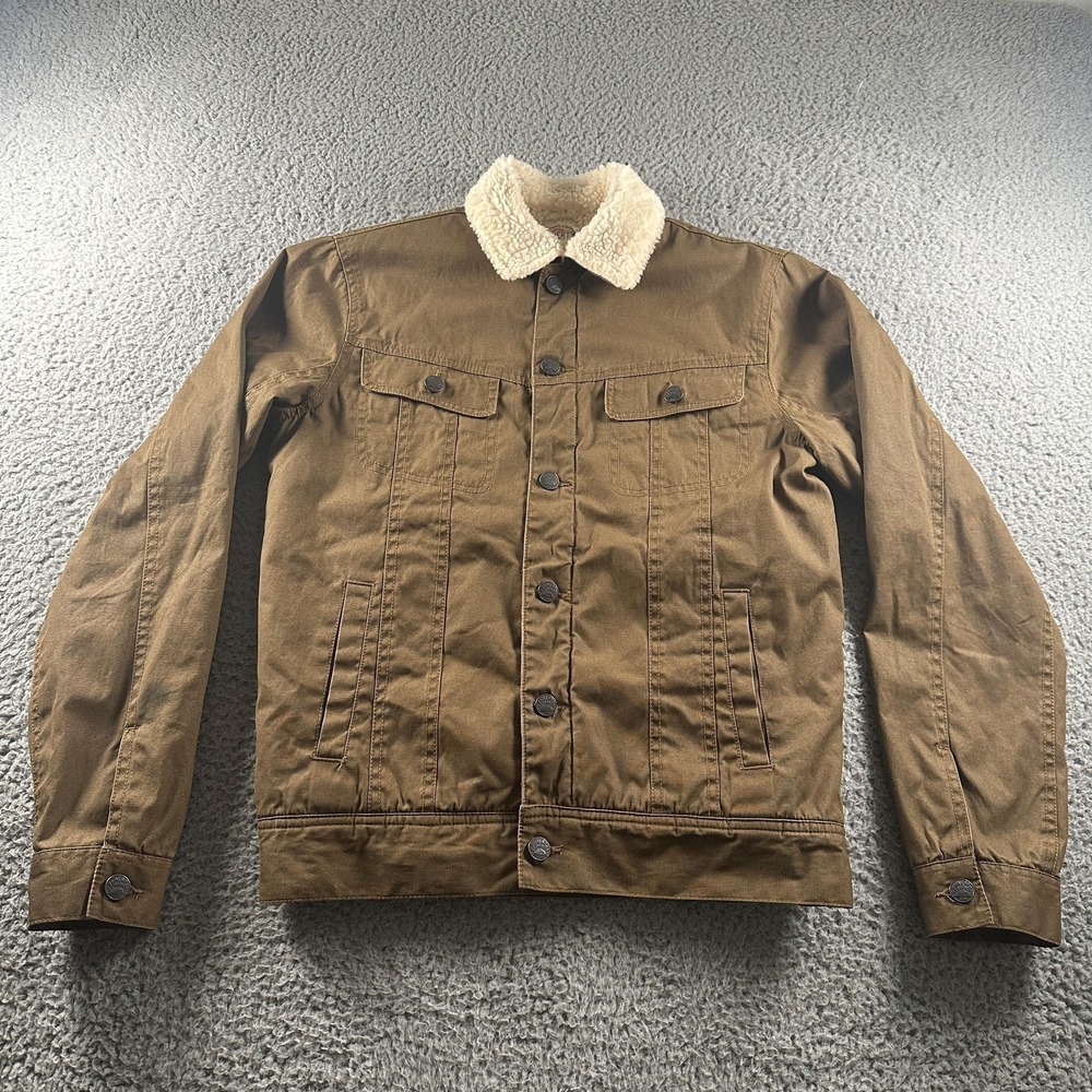 Faherty TImberline Sherpa Lined Trucker Jacket Mens S Brown Canvas‎ Workwear
